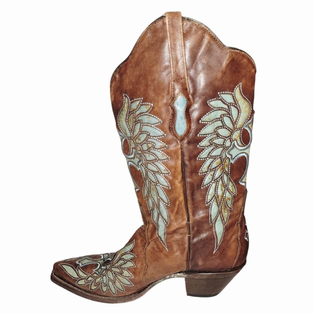 Rock & Soul Women's Cowboy Boots Size 9 Brown Leather Cross Wings Mexico - Picture 3 of 9